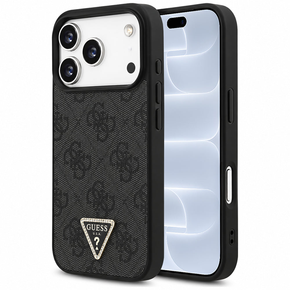 Capa MagSafe para Apple iPhone 18 Pro / 17 Pro, Guess, 4G Triangle Strass, Preta