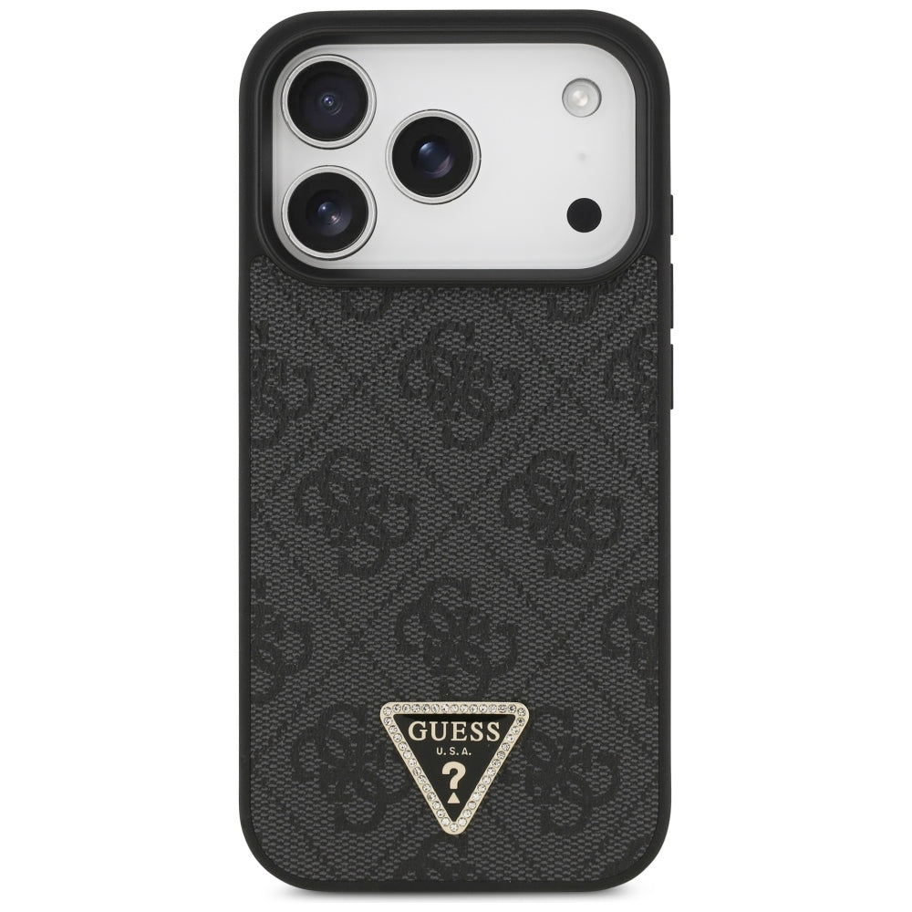 Capa MagSafe para Apple iPhone 18 Pro / 17 Pro, Guess, 4G Triangle Strass, Preta