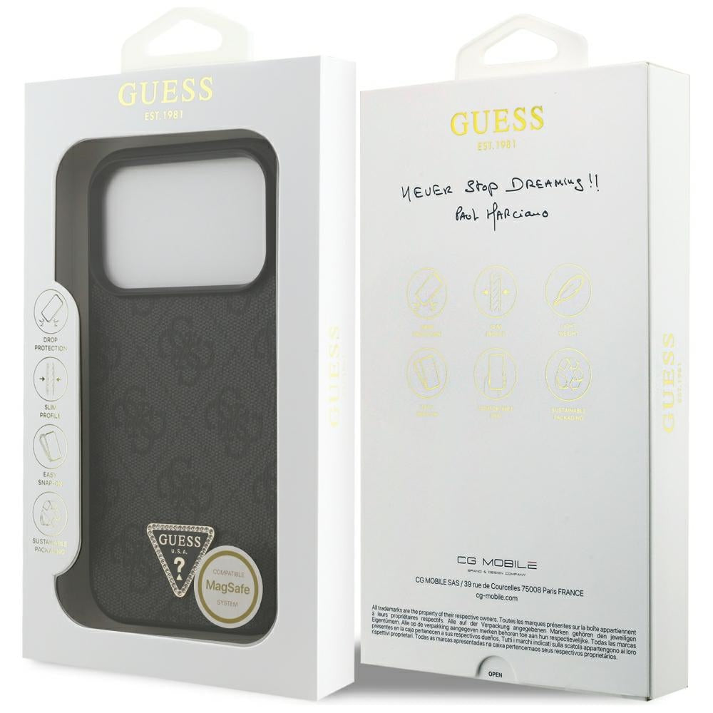 Capa MagSafe para Apple iPhone 18 Pro / 17 Pro, Guess, 4G Triangle Strass, Preta