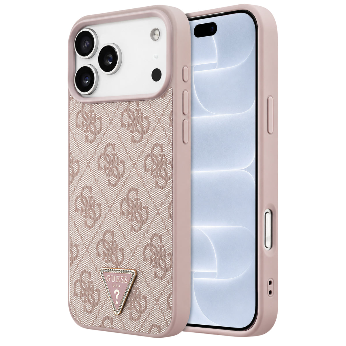 Capa MagSafe para Apple iPhone 18 Pro / 17 Pro, Guess, 4G Triangle Strass, Rosa