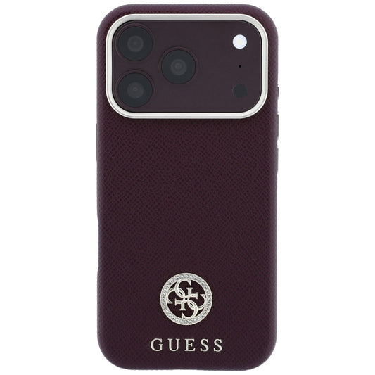 Capa MagSafe para Apple iPhone 18 Pro / 17 Pro, Guess, Logo Redondo com Strass Granulado, Vinho