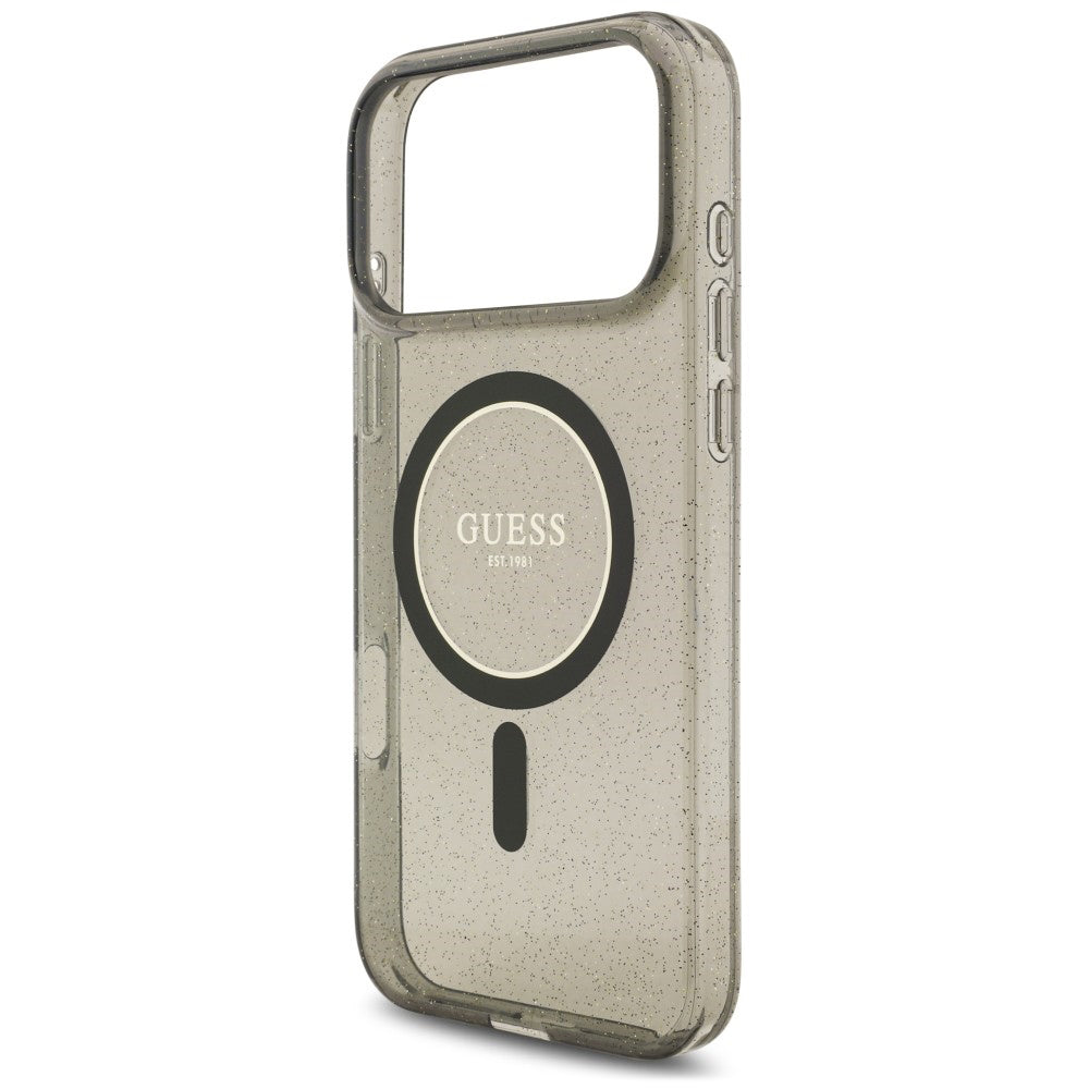 Capa MagSafe para Apple iPhone 18 Pro / 17 Pro, Guess, IML Glitter with Pearl Strap, Preta
