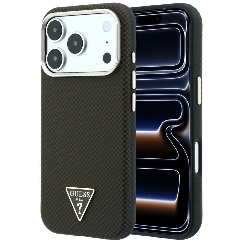 Capa MagSafe para Apple iPhone 18 Pro / 17 Pro, Guess, Logótipo Triângulo Kevlar, Castanha