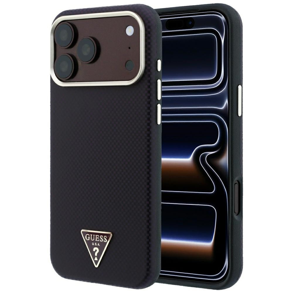 MagSafe Case for Apple iPhone 18 Pro / 17 Pro, Guess, Kevlar Triangle Logo, Burgundy