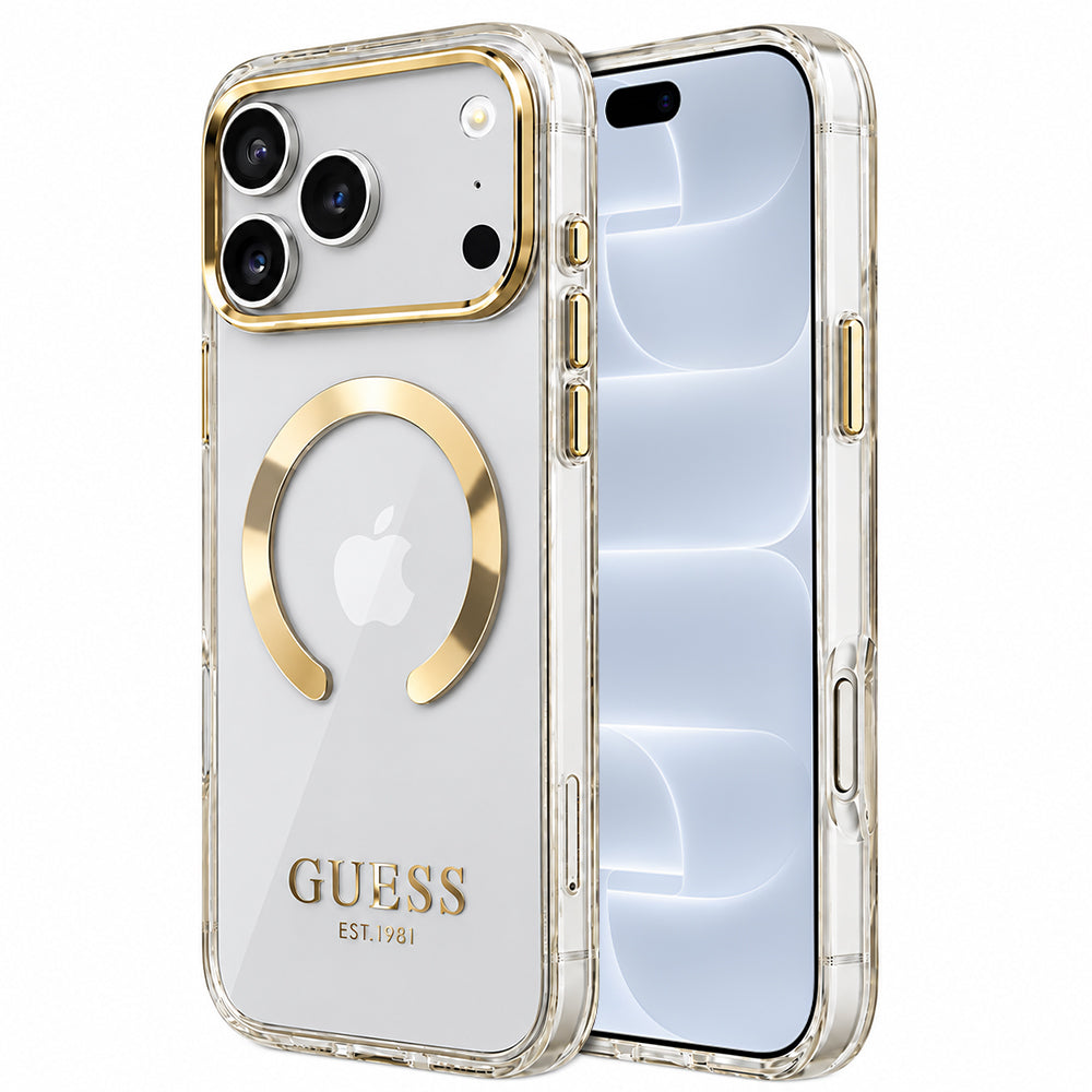 Capa MagSafe para Apple iPhone 18 Pro / 17 Pro, Guess, Contorno Metálico, Dourada