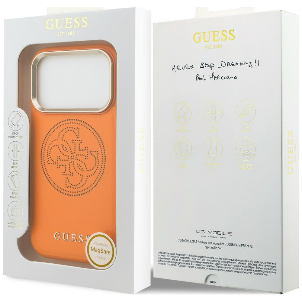 Capa MagSafe para Apple iPhone 18 Pro / 17 Pro, Guess, Perfurada 4G, Laranja