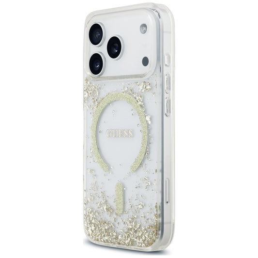 Capa MagSafe para Apple iPhone 18 Pro / 17 Pro, Guess, Fundo de Resina com Brilhos, Dourada