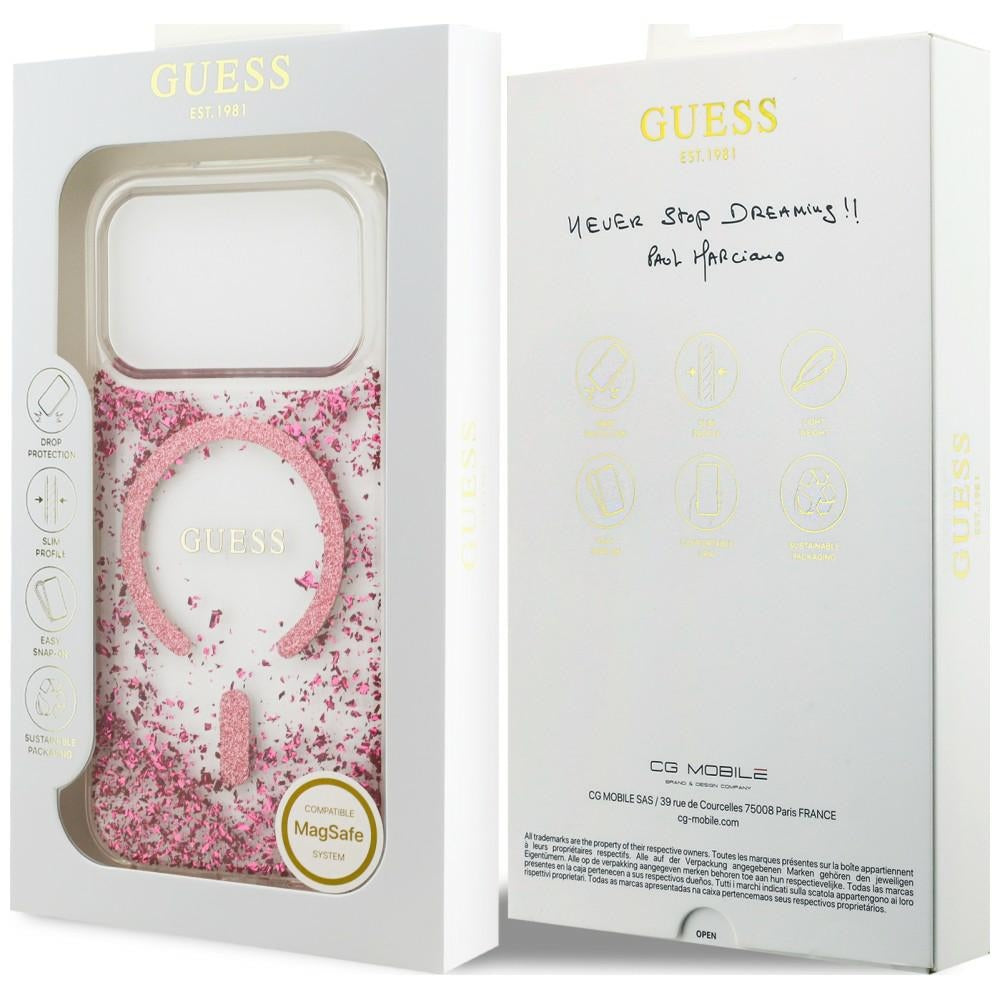 MagSafe Case for Apple iPhone 18 Pro / 17 Pro, Guess, Resin Bottom Glitter, Pink
