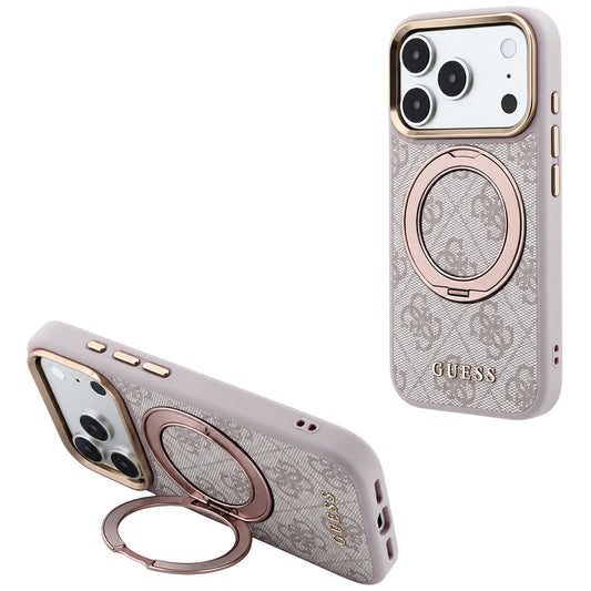 Capa MagSafe para Apple iPhone 18 Pro / 17 Pro, Guess, Ring Stand 360 4G Classic Logo, Rosa