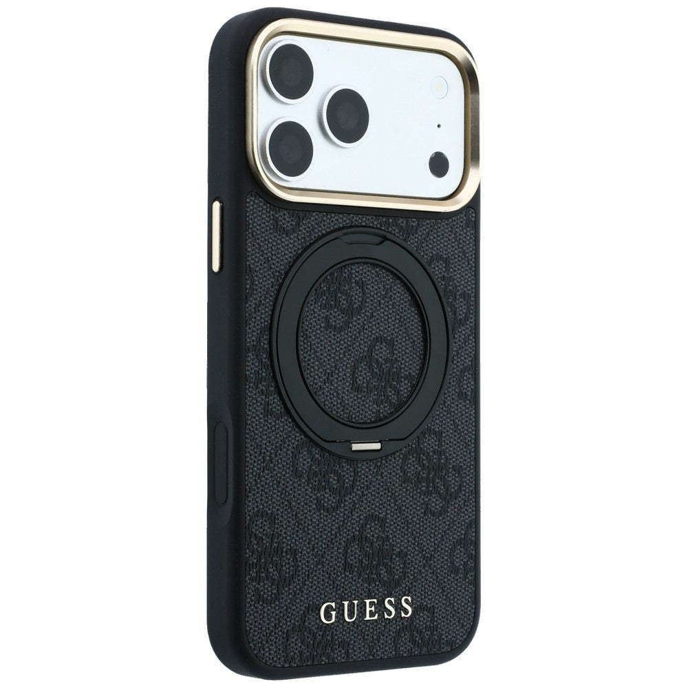 Capa MagSafe para Apple iPhone 18 Pro / 17 Pro, Guess, Ring Stand Classic Logo, Preta