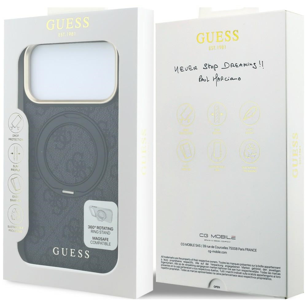 Capa MagSafe para Apple iPhone 18 Pro / 17 Pro, Guess, Ring Stand Classic Logo, Preta
