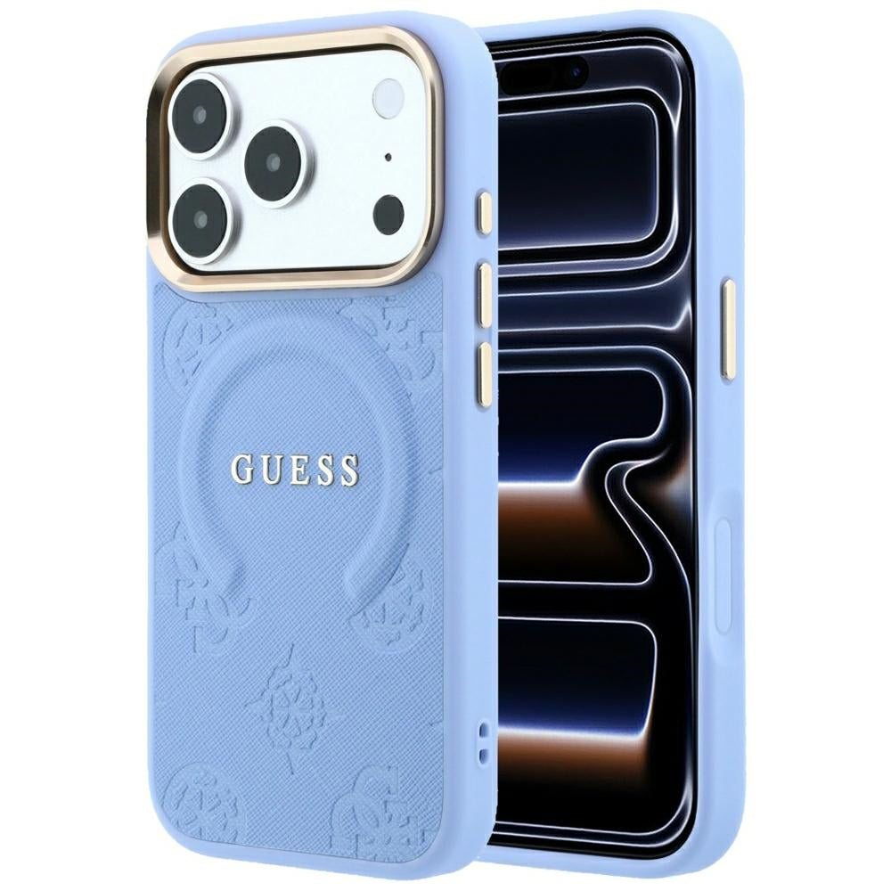 Capa MagSafe para Apple iPhone 18 Pro / 17 Pro, Guess, Saffiano Peony Ring, Azul