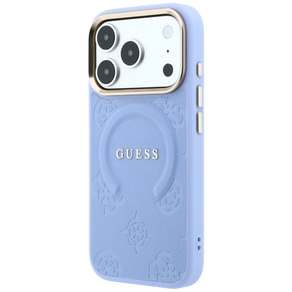 Capa MagSafe para Apple iPhone 18 Pro / 17 Pro, Guess, Saffiano Peony Ring, Azul
