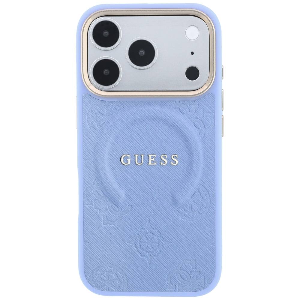 Capa MagSafe para Apple iPhone 18 Pro / 17 Pro, Guess, Saffiano Peony Ring, Azul