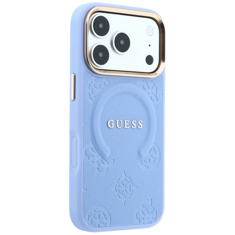 Capa MagSafe para Apple iPhone 18 Pro / 17 Pro, Guess, Saffiano Peony Ring, Azul