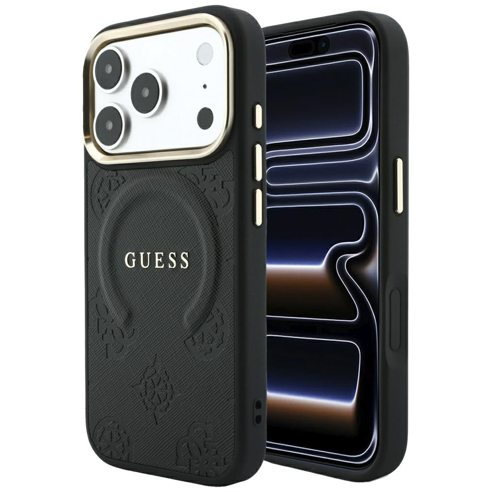 Capa MagSafe para Apple iPhone 18 Pro / 17 Pro, Guess, Saffiano Peony Ring, Preta