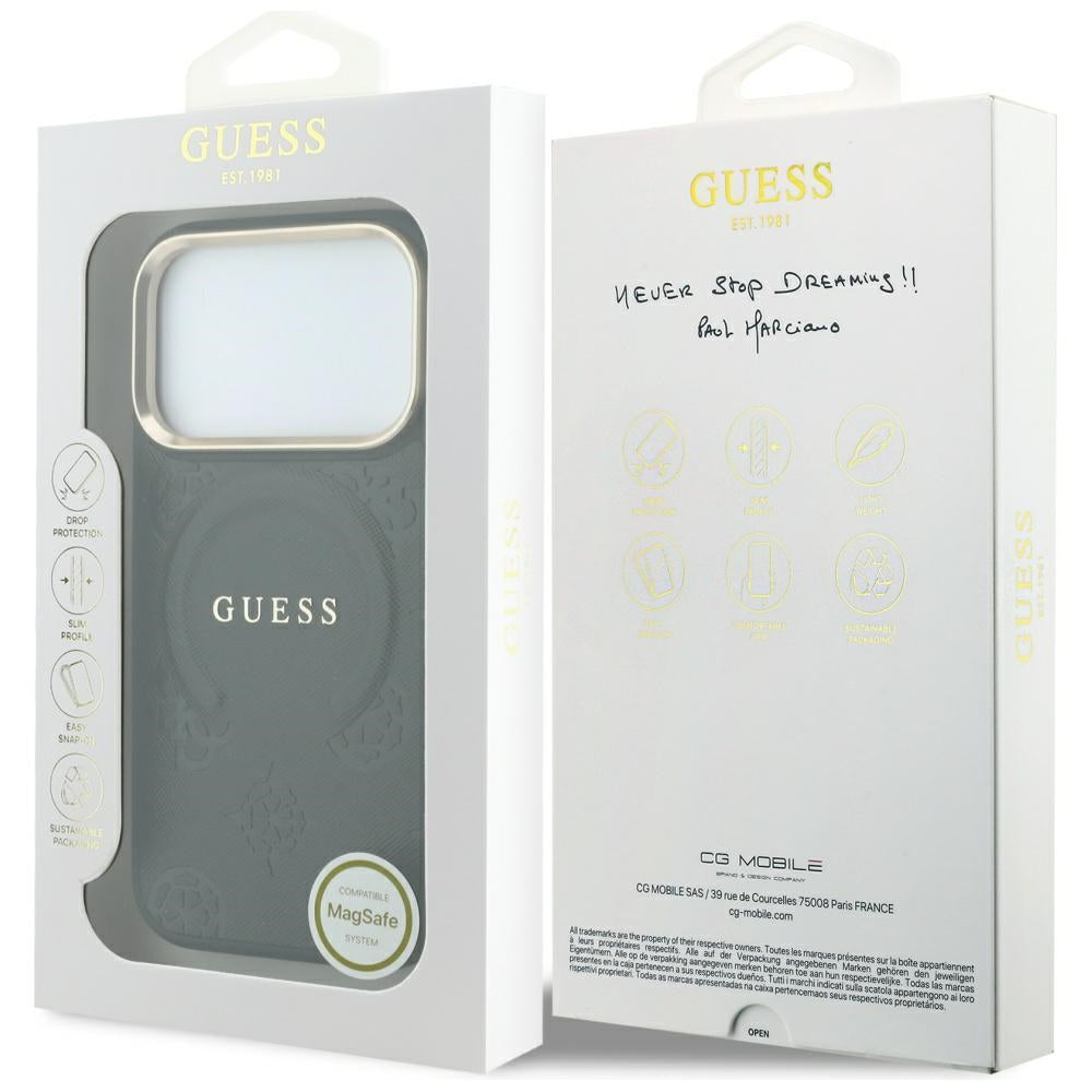 Capa MagSafe para Apple iPhone 18 Pro / 17 Pro, Guess, Saffiano Peony Ring, Preta