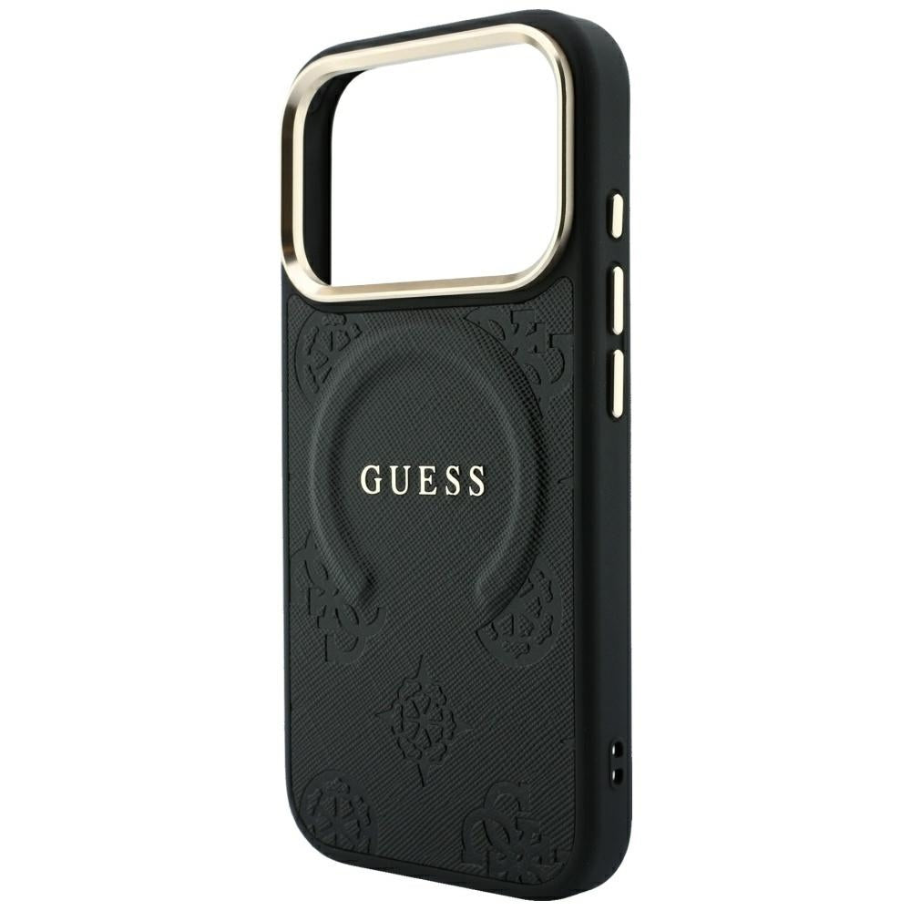 Capa MagSafe para Apple iPhone 18 Pro / 17 Pro, Guess, Saffiano Peony Ring, Preta