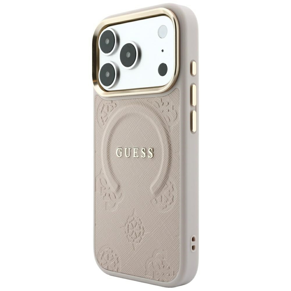 Capa MagSafe para Apple iPhone 18 Pro / 17 Pro, Guess, Saffiano Peony Ring, Rosa