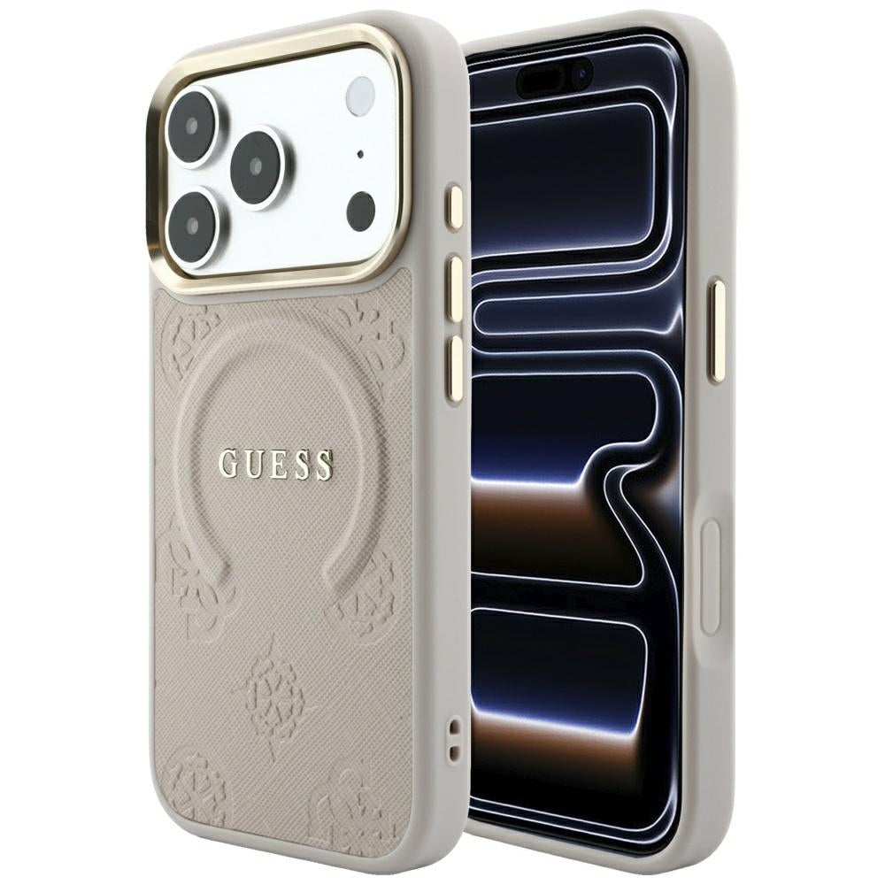 Capa MagSafe para Apple iPhone 18 Pro / 17 Pro, Guess, Saffiano Peony Ring, Rosa