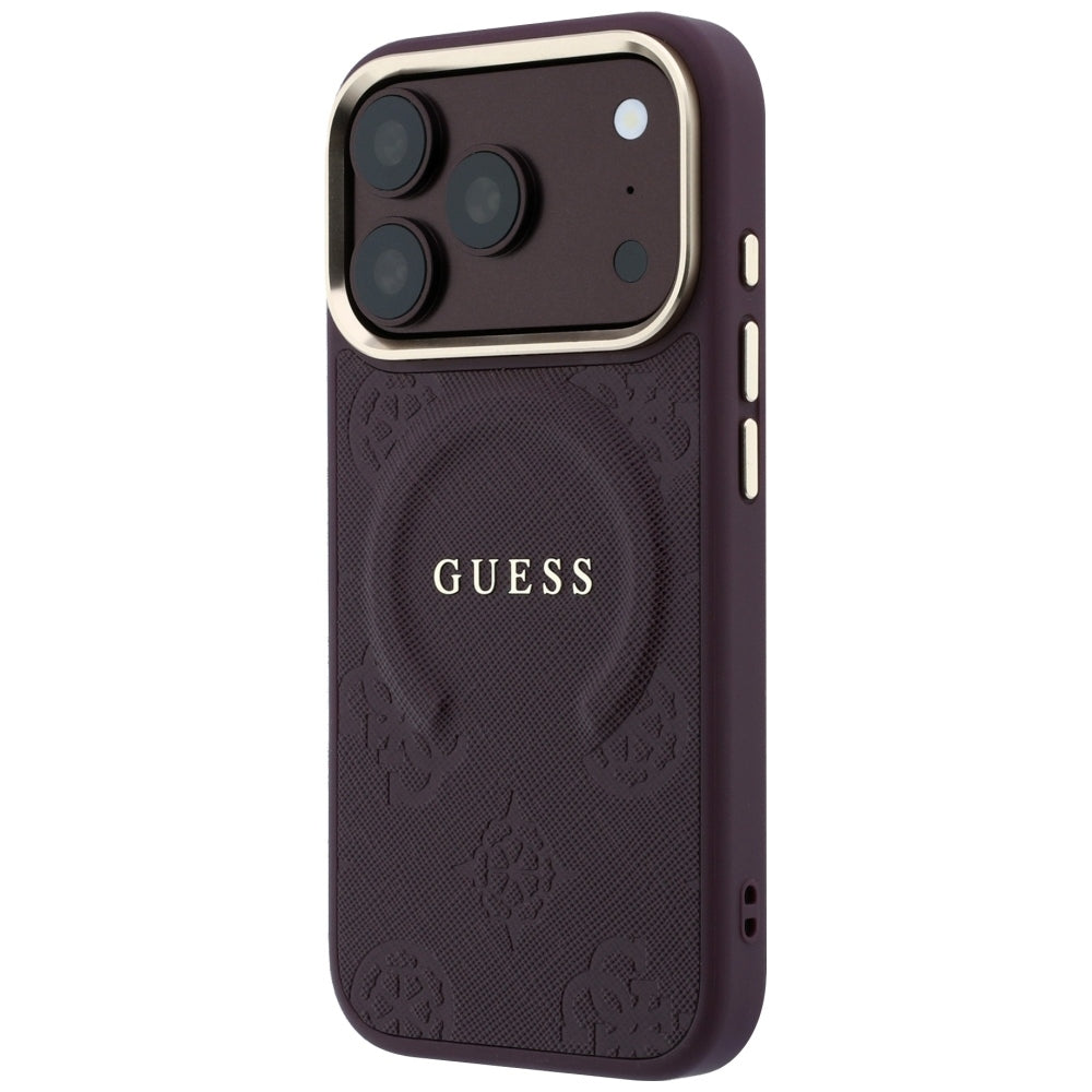 Capa MagSafe para Apple iPhone 18 Pro / 17 Pro, Guess, Saffiano Peony Ring, Vinho