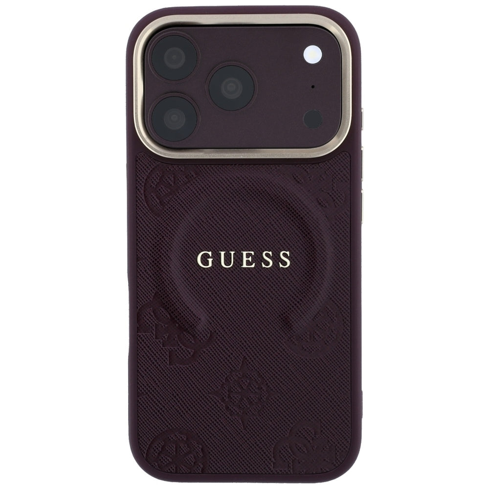 Capa MagSafe para Apple iPhone 18 Pro / 17 Pro, Guess, Saffiano Peony Ring, Vinho