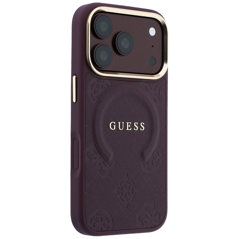 Capa MagSafe para Apple iPhone 18 Pro / 17 Pro, Guess, Saffiano Peony Ring, Vinho