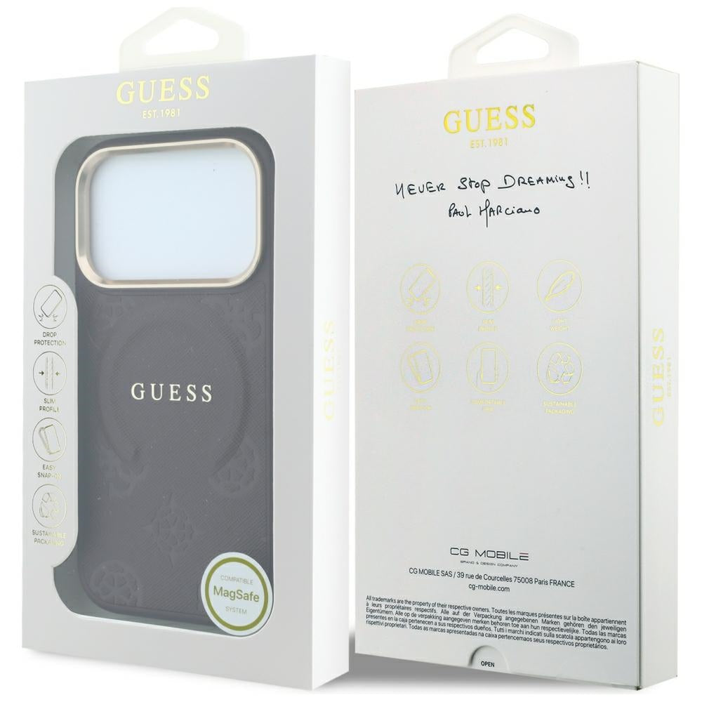 Capa MagSafe para Apple iPhone 18 Pro / 17 Pro, Guess, Saffiano Peony Ring, Vinho