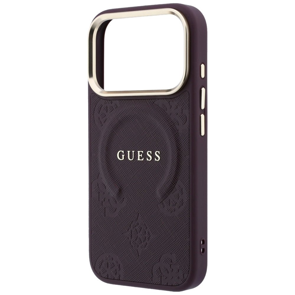 Capa MagSafe para Apple iPhone 18 Pro / 17 Pro, Guess, Saffiano Peony Ring, Vinho