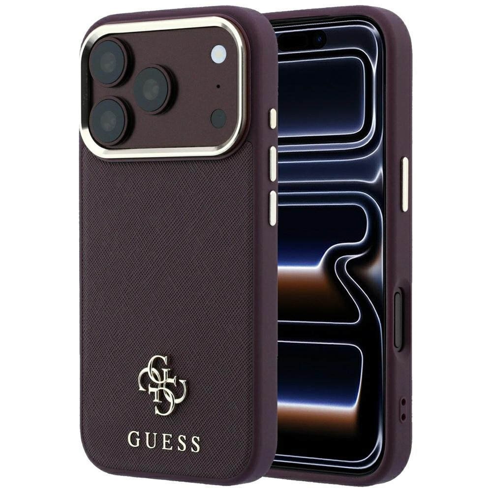 Capa MagSafe para Apple iPhone 18 Pro / 17 Pro, Guess, Saffiano Small 4G Classic, Vinho