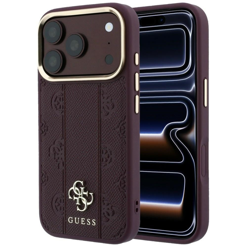 Capa MagSafe para Apple iPhone 18 Pro / 17 Pro, Guess, Stripe Peony 4G, Vinho