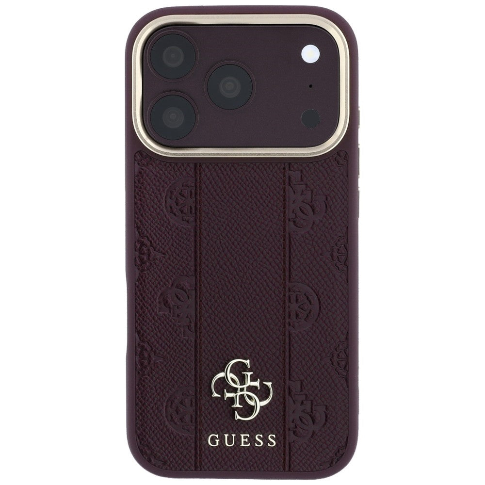 Capa MagSafe para Apple iPhone 18 Pro / 17 Pro, Guess, Stripe Peony 4G, Vinho