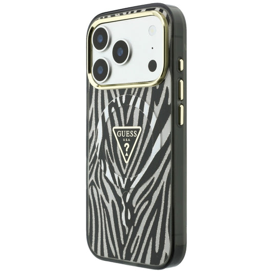 Capa MagSafe para Apple iPhone 18 Pro / 17 Pro, Guess, Logo Triângulo Glitter Zebra, Prateada