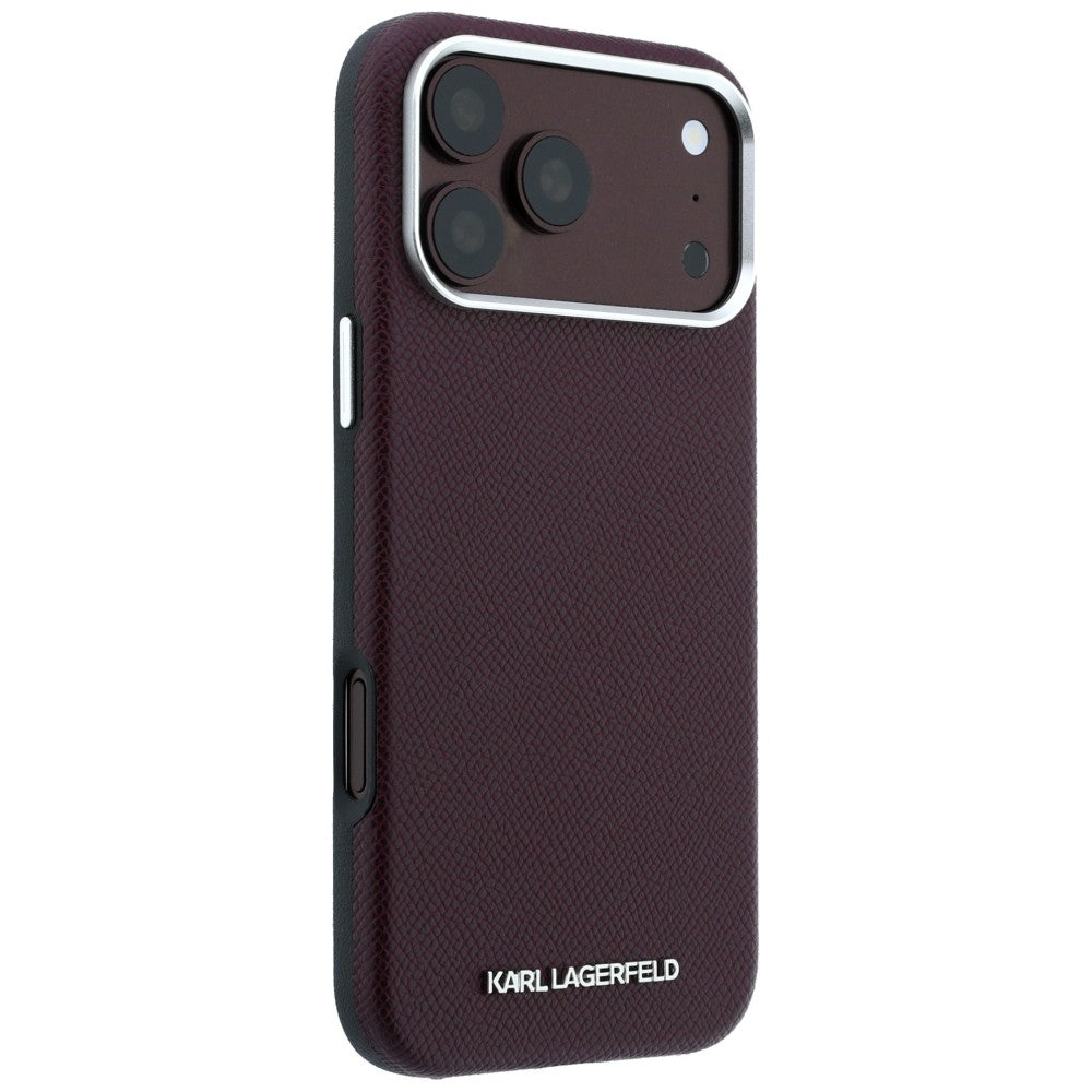 Capa MagSafe para Apple iPhone 18 Pro / 17 Pro, Karl Lagerfeld, Logótipo Alongado Granulado, Vinho