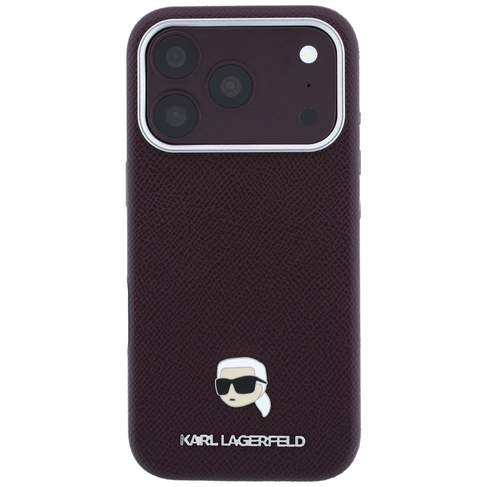 Capa MagSafe para Apple iPhone 18 Pro / 17 Pro, Karl Lagerfeld, Metal Texturizado Karl Head, Vinho