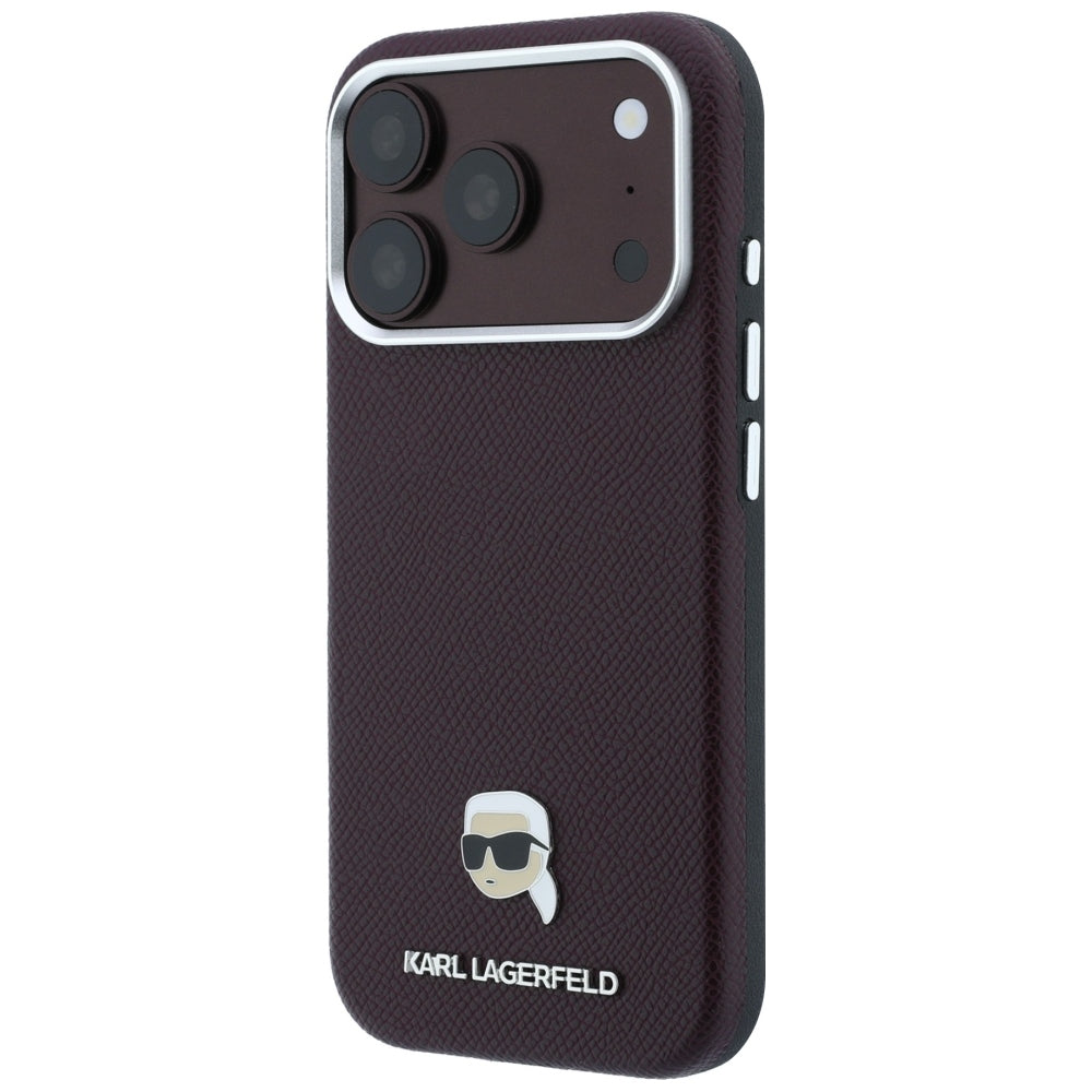 Capa MagSafe para Apple iPhone 18 Pro / 17 Pro, Karl Lagerfeld, Metal Texturizado Karl Head, Vinho
