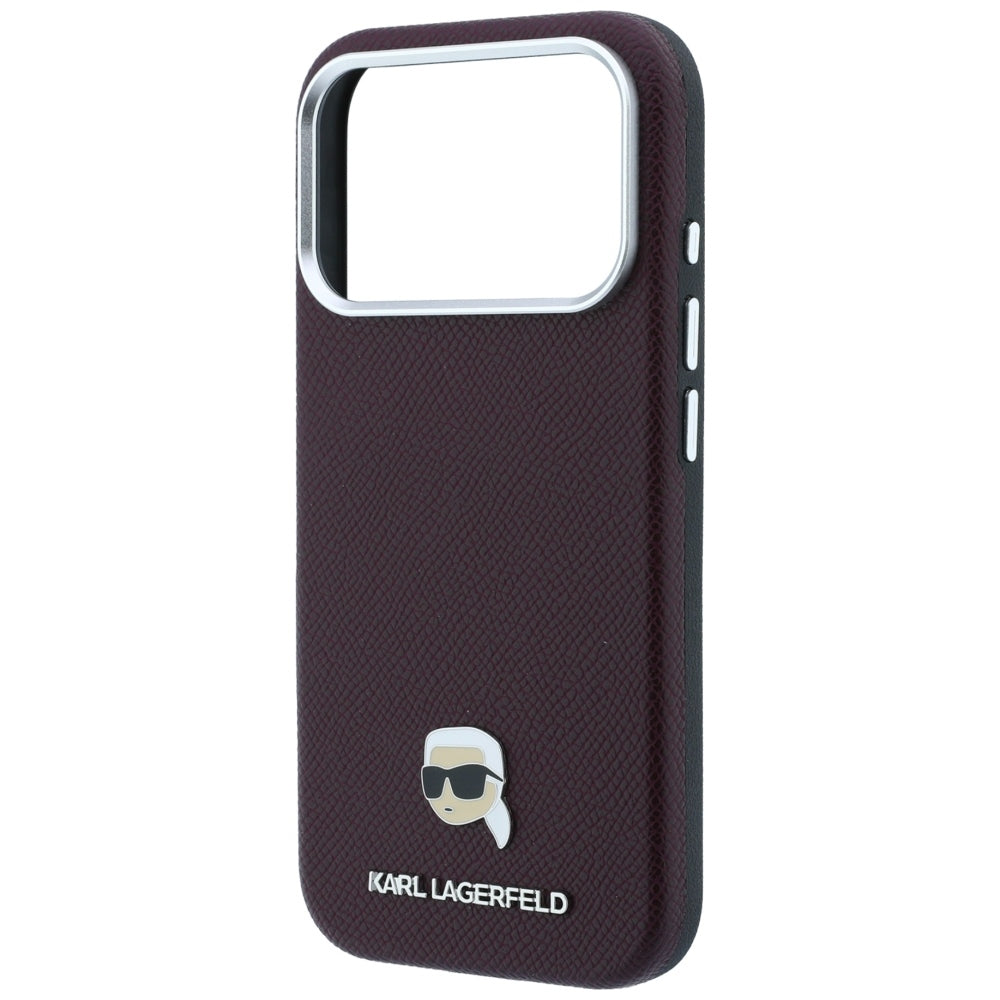 Capa MagSafe para Apple iPhone 18 Pro / 17 Pro, Karl Lagerfeld, Metal Texturizado Karl Head, Vinho