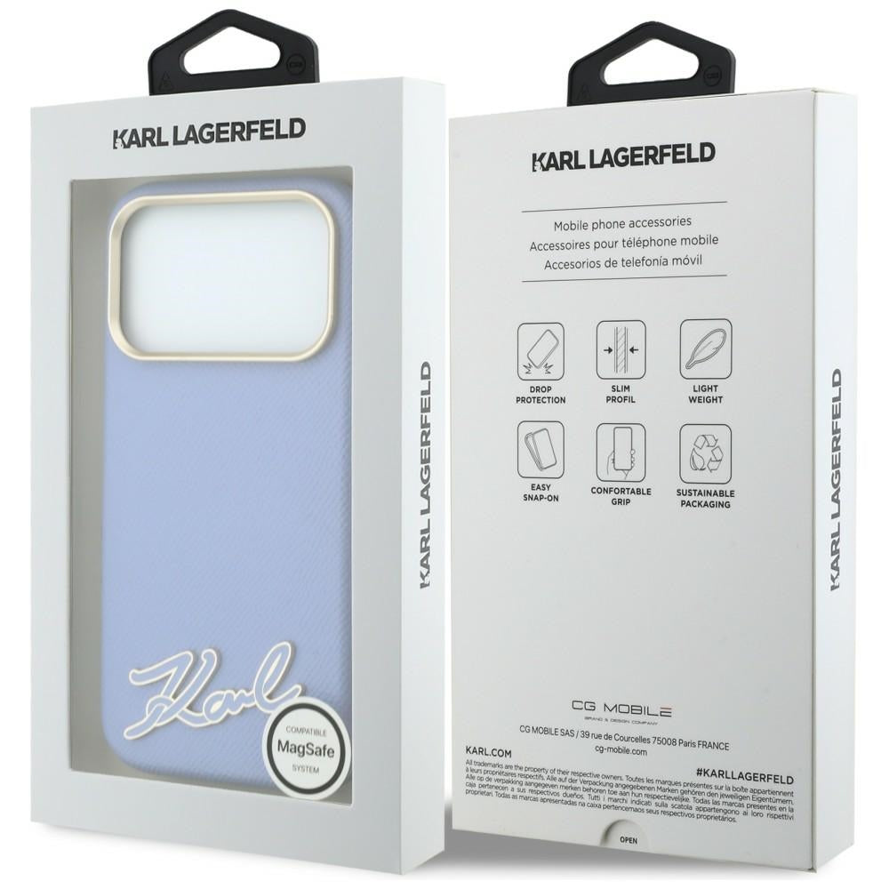 Capa MagSafe para Apple iPhone 18 Pro / 17 Pro, Karl Lagerfeld, Logótipo em Resina Granulada, Azul