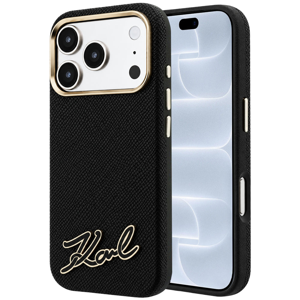 MagSafe Case for Apple iPhone 18 Pro / 17 Pro, Karl Lagerfeld, Grained Resin Sign Logo, Black