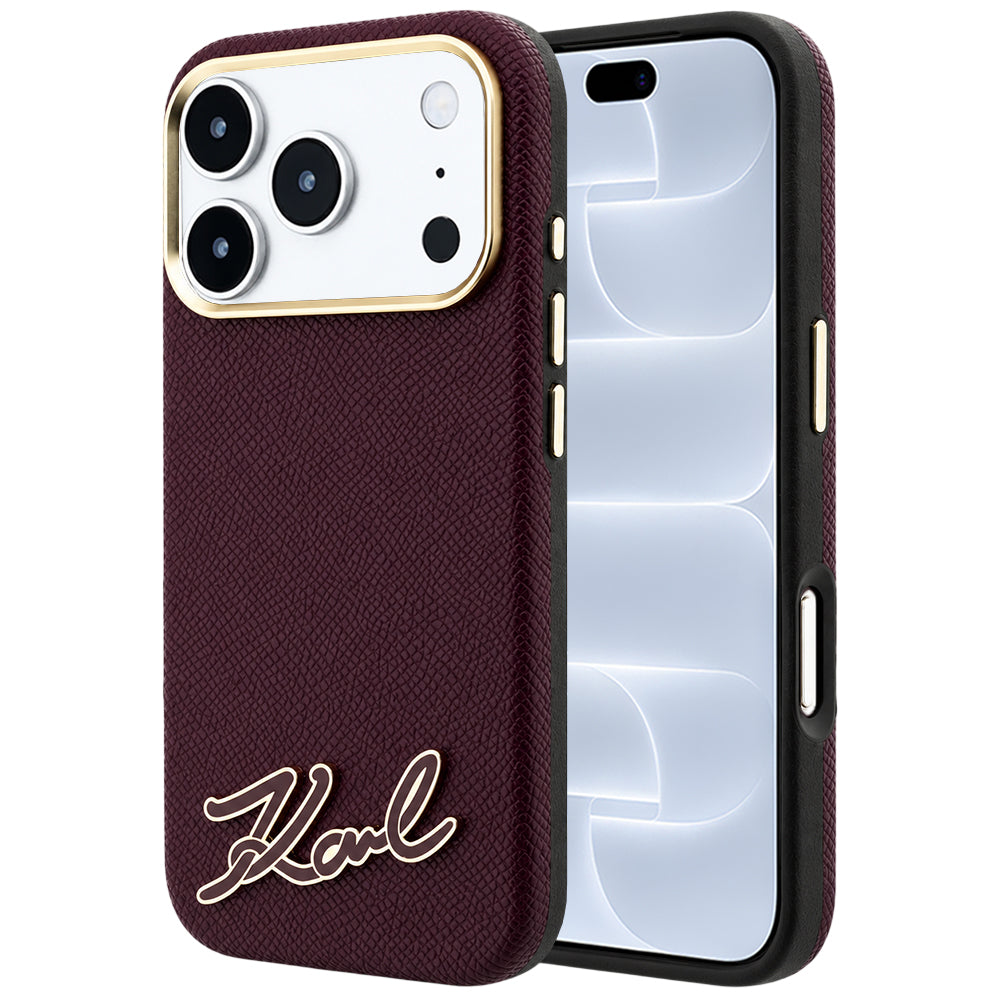 Capa MagSafe para Apple iPhone 18 Pro / 17 Pro, Karl Lagerfeld, Logótipo em Resina Granulada, Vinho