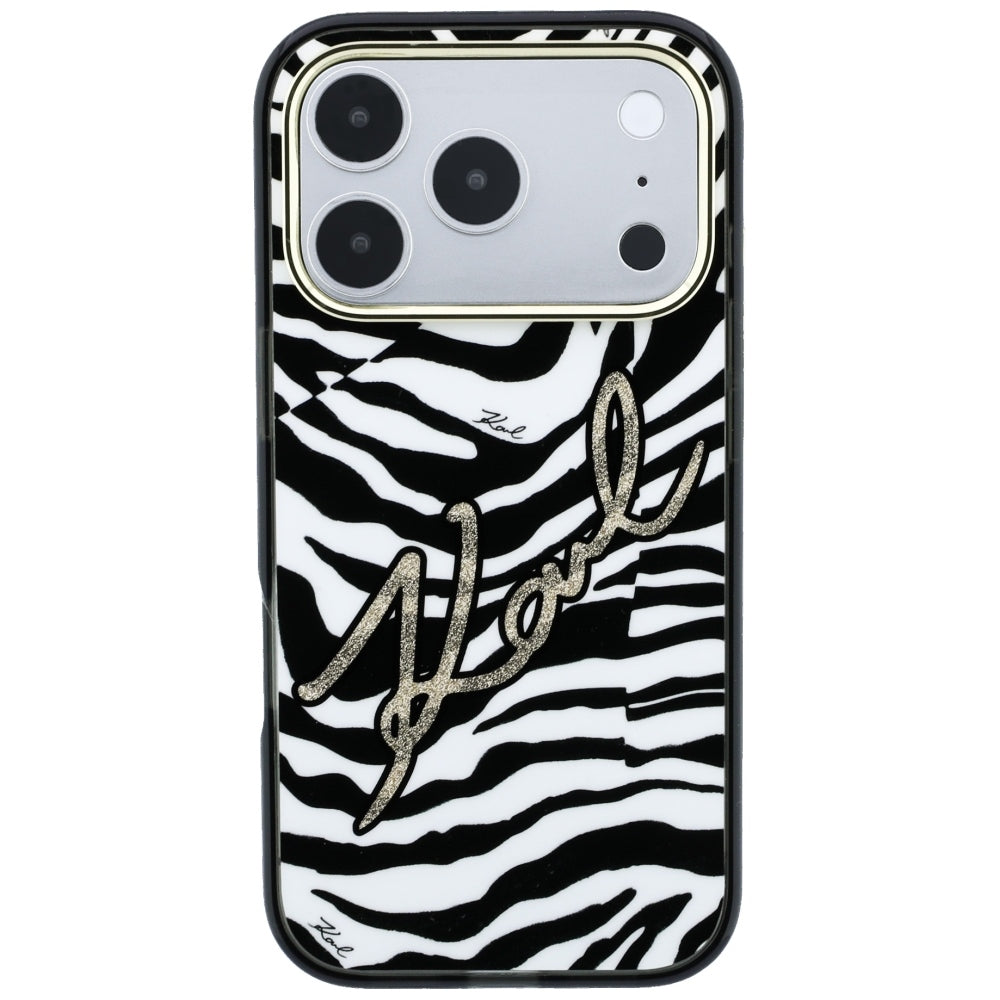 Capa MagSafe para Apple iPhone 18 Pro / 17 Pro, Karl Lagerfeld, HC IML Signature Zebra Glitter Gold, Preta