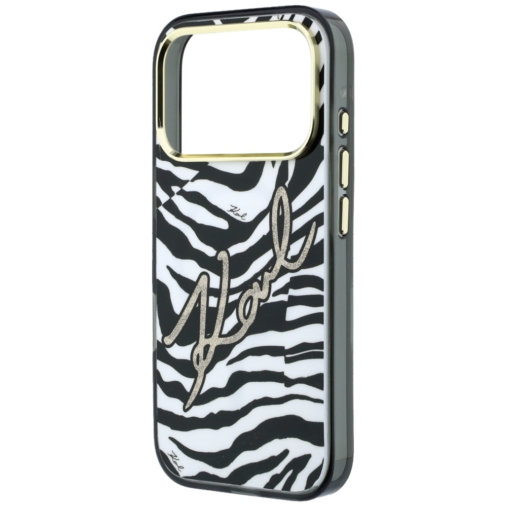 Capa MagSafe para Apple iPhone 18 Pro / 17 Pro, Karl Lagerfeld, HC IML Signature Zebra Glitter Gold, Preta