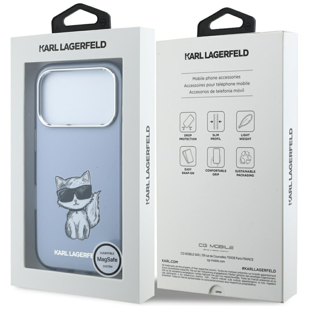 Capa MagSafe para Apple iPhone 18 Pro / 17 Pro, Karl Lagerfeld, IML Choupette Body Sketch Print, Azul