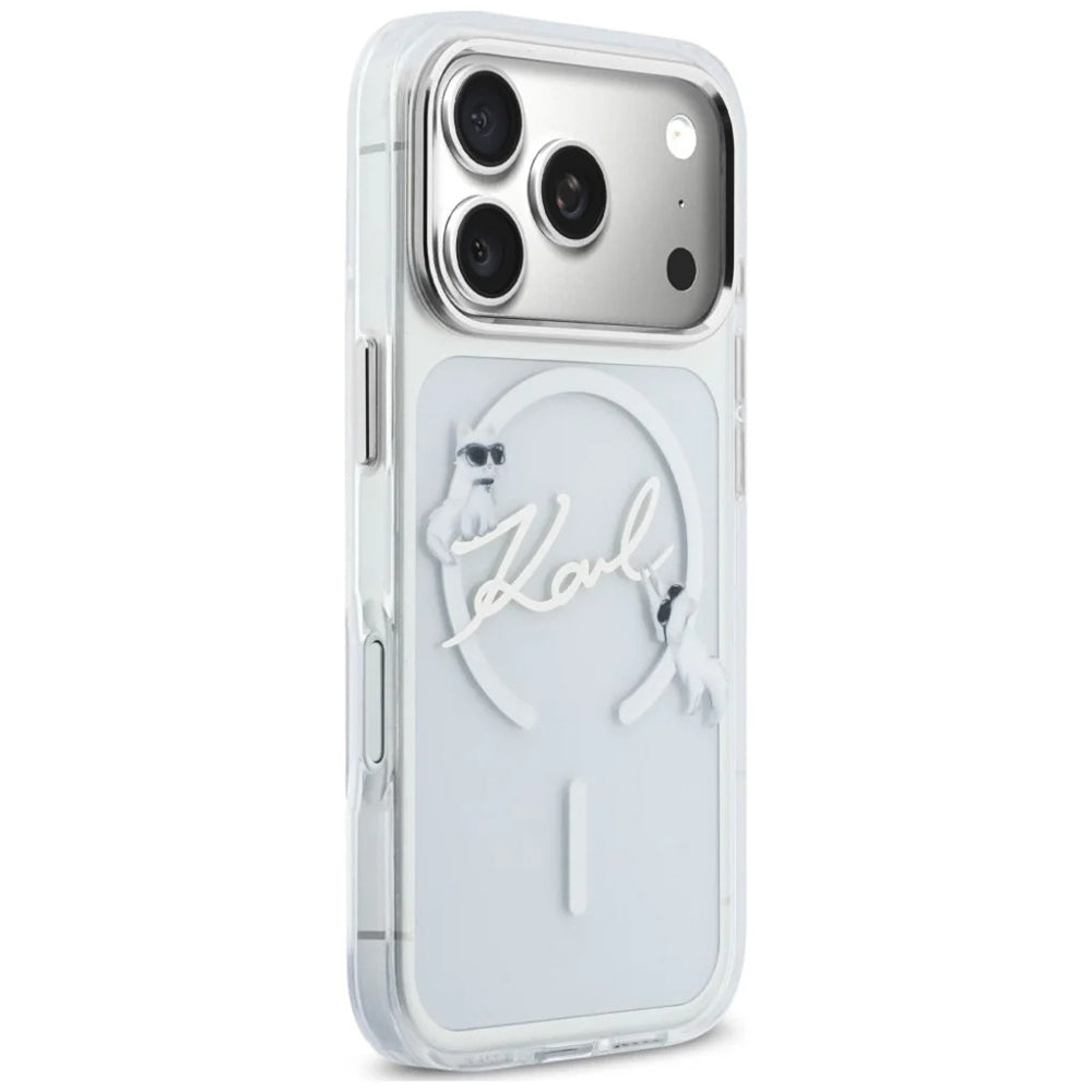 Capa MagSafe para Apple iPhone 18 Pro / 17 Pro, Karl Lagerfeld, IML Choupette Karl Script Logo, Transparente