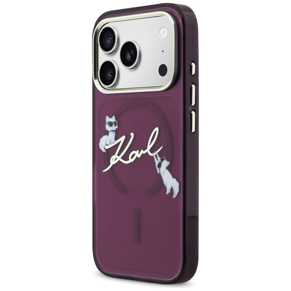 Capa MagSafe para Apple iPhone 18 Pro / 17 Pro, Karl Lagerfeld, IML Choupette Karl Script Logo, Vinho