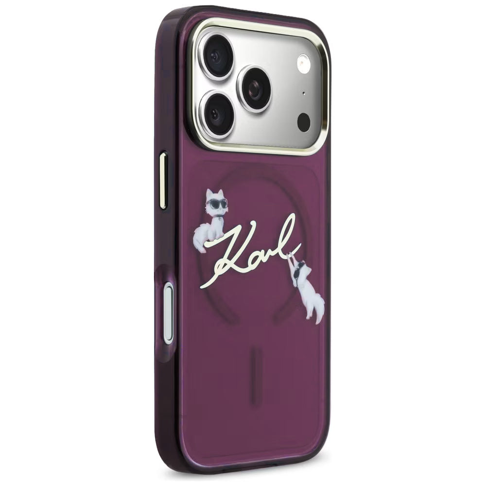 Capa MagSafe para Apple iPhone 18 Pro / 17 Pro, Karl Lagerfeld, IML Choupette Karl Script Logo, Vinho