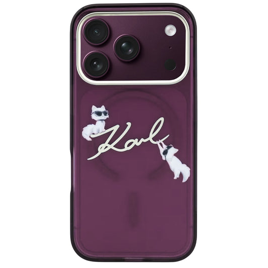 Capa MagSafe para Apple iPhone 18 Pro / 17 Pro, Karl Lagerfeld, IML Choupette Karl Script Logo, Vinho