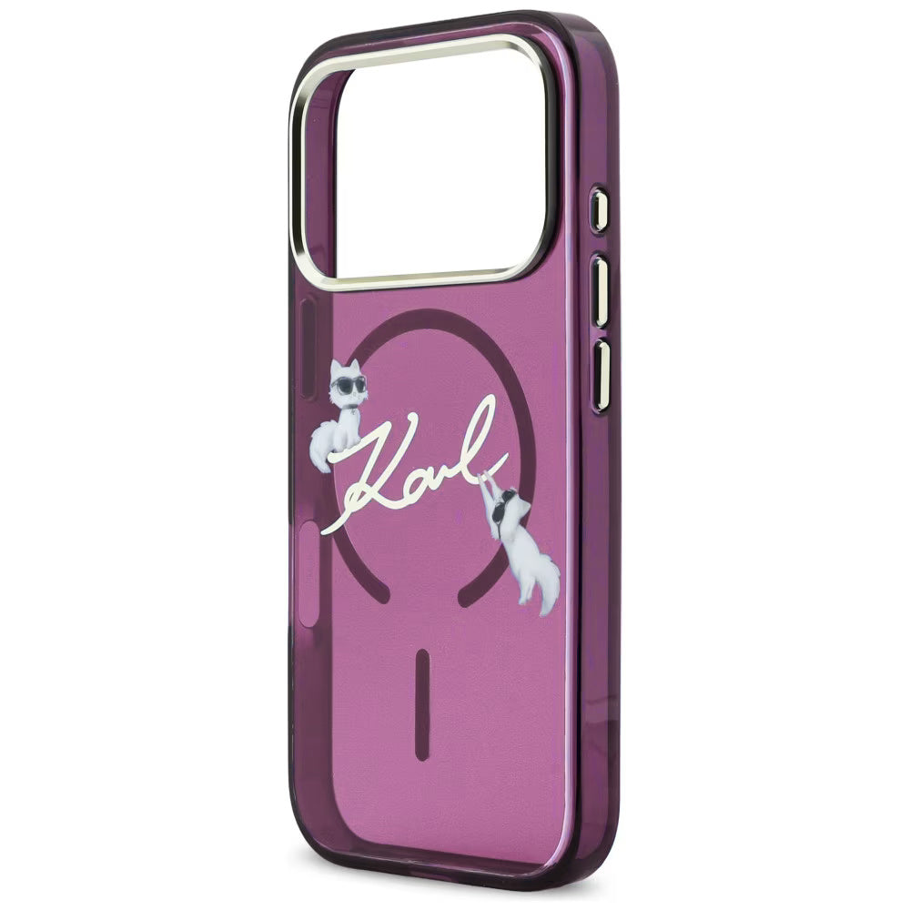 Capa MagSafe para Apple iPhone 18 Pro / 17 Pro, Karl Lagerfeld, IML Choupette Karl Script Logo, Vinho