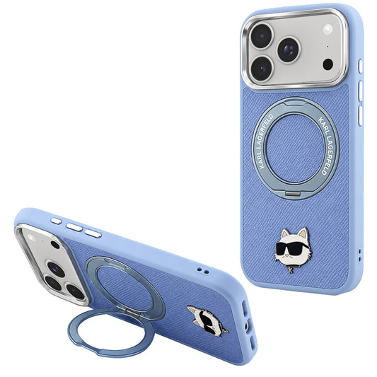 Capa MagSafe para Apple iPhone 18 Pro / 17 Pro, Karl Lagerfeld, Suporte Anel 360 Choupette Pin, Azul