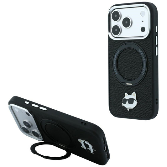 Capa MagSafe para Apple iPhone 18 Pro / 17 Pro, Karl Lagerfeld, Suporte Anel 360 Choupette Pin, Preta